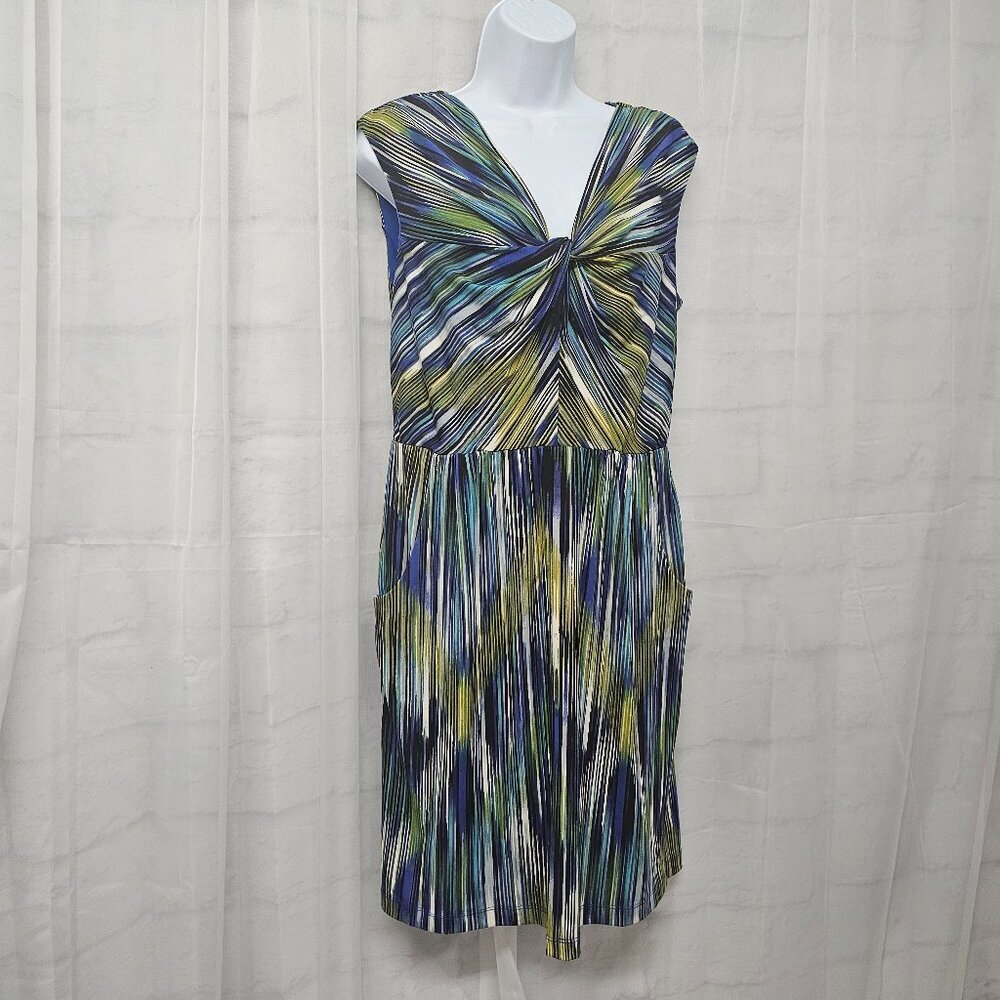 Rabbit Rabbit Rabbit Blue Green Abstract Striped Sleeveless Dress 10P - Picture 5 of 15